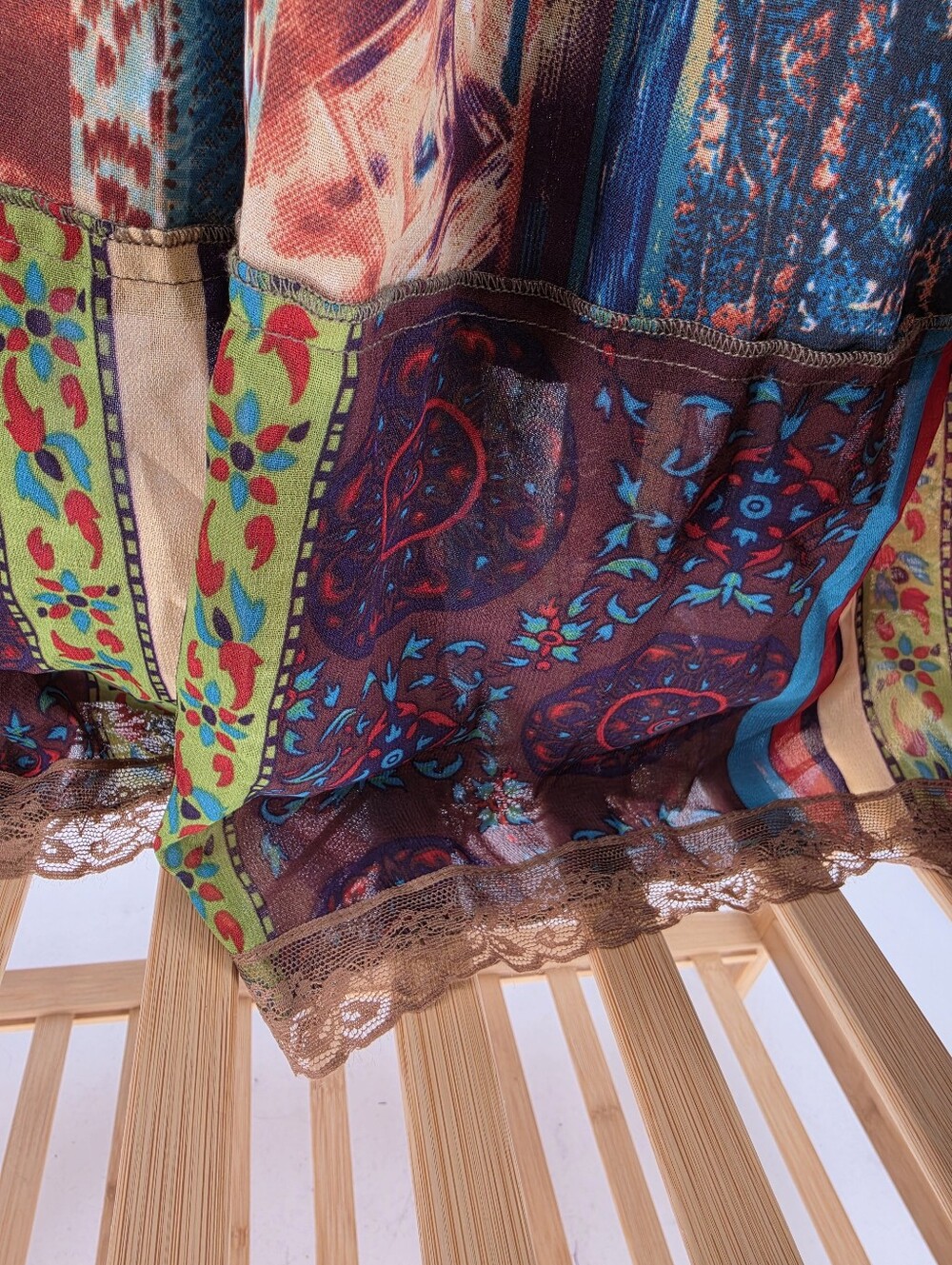 Pyramid Collection Patchwork Patches BoHo Festival Broom Witchy Maxi Skirt L - Picture 3 of 5